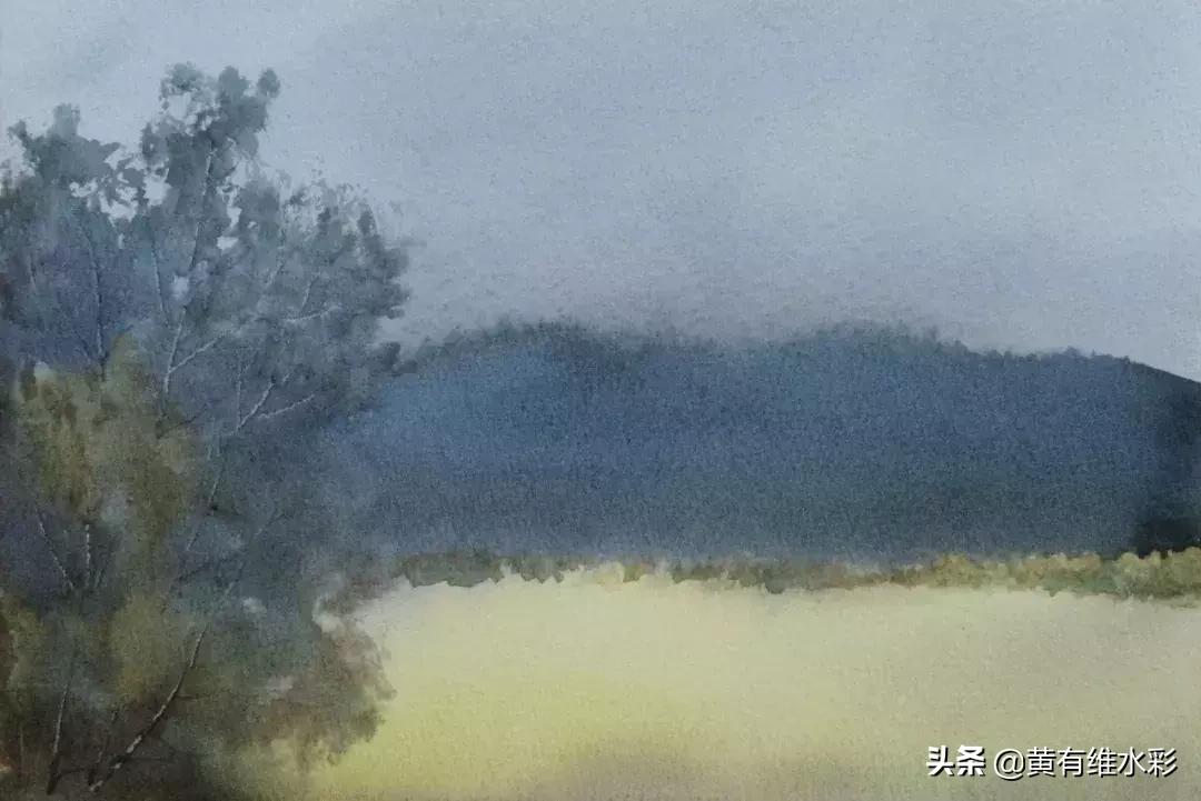 水彩画山风景入门,远山画法入门教程