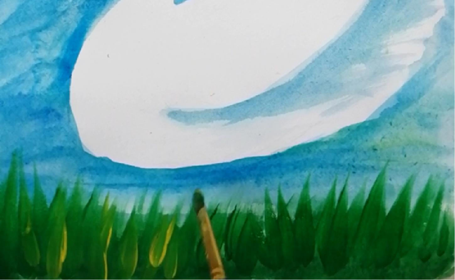 大白鹅彩铅儿童画,水粉大白鹅的画法