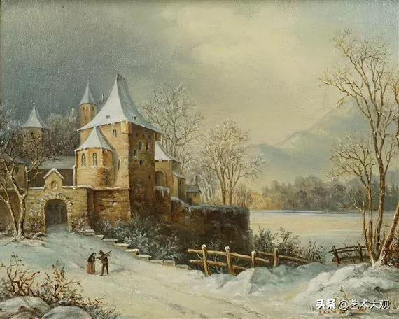 欧洲古建筑风景油画,世界上最顶级的树林木屋风景油画