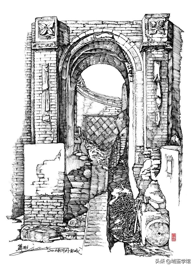 另类钢笔手绘,钢笔速写古建风景