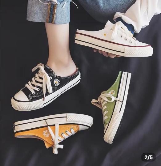 厚底板鞋秋季透气休闲帆布鞋,百搭小雏菊帆布鞋