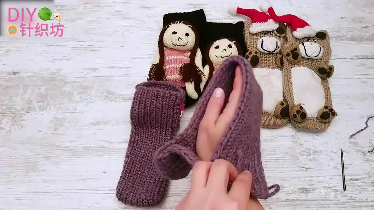 针织毛线袜的教程,家居袜棒针编织视频