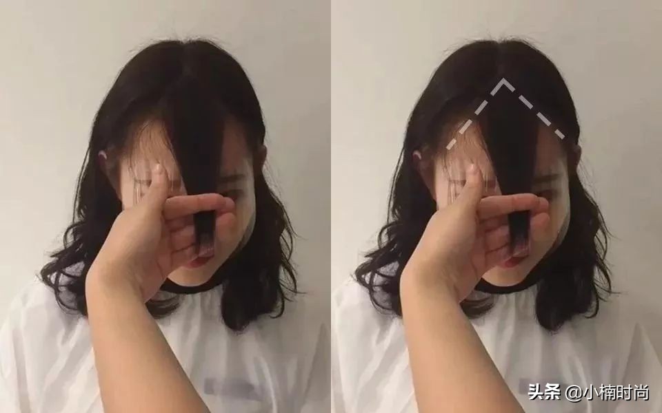 太阳穴凹陷窄额头长刘海造型,中短地雷刘海