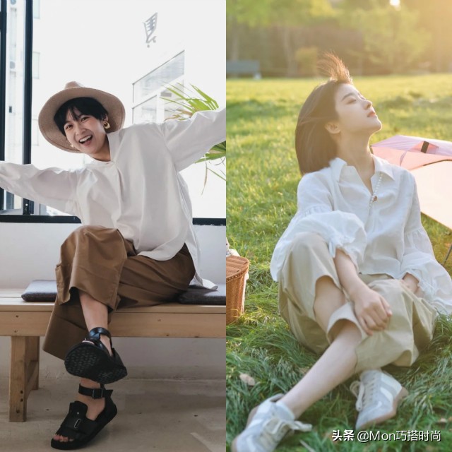 白衬衫卡其裤搭配女,穿搭女夏季搭配高级感九分牛仔裤