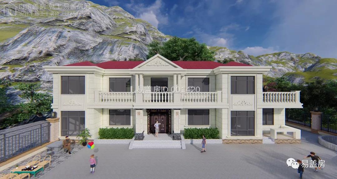 80平米经典欧式二层小别墅设计图,13.6米面宽带小院的欧式二层别墅