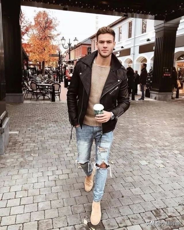 型男穿皮衣怎么搭配西裤,潮男型男必备新款大码皮衣