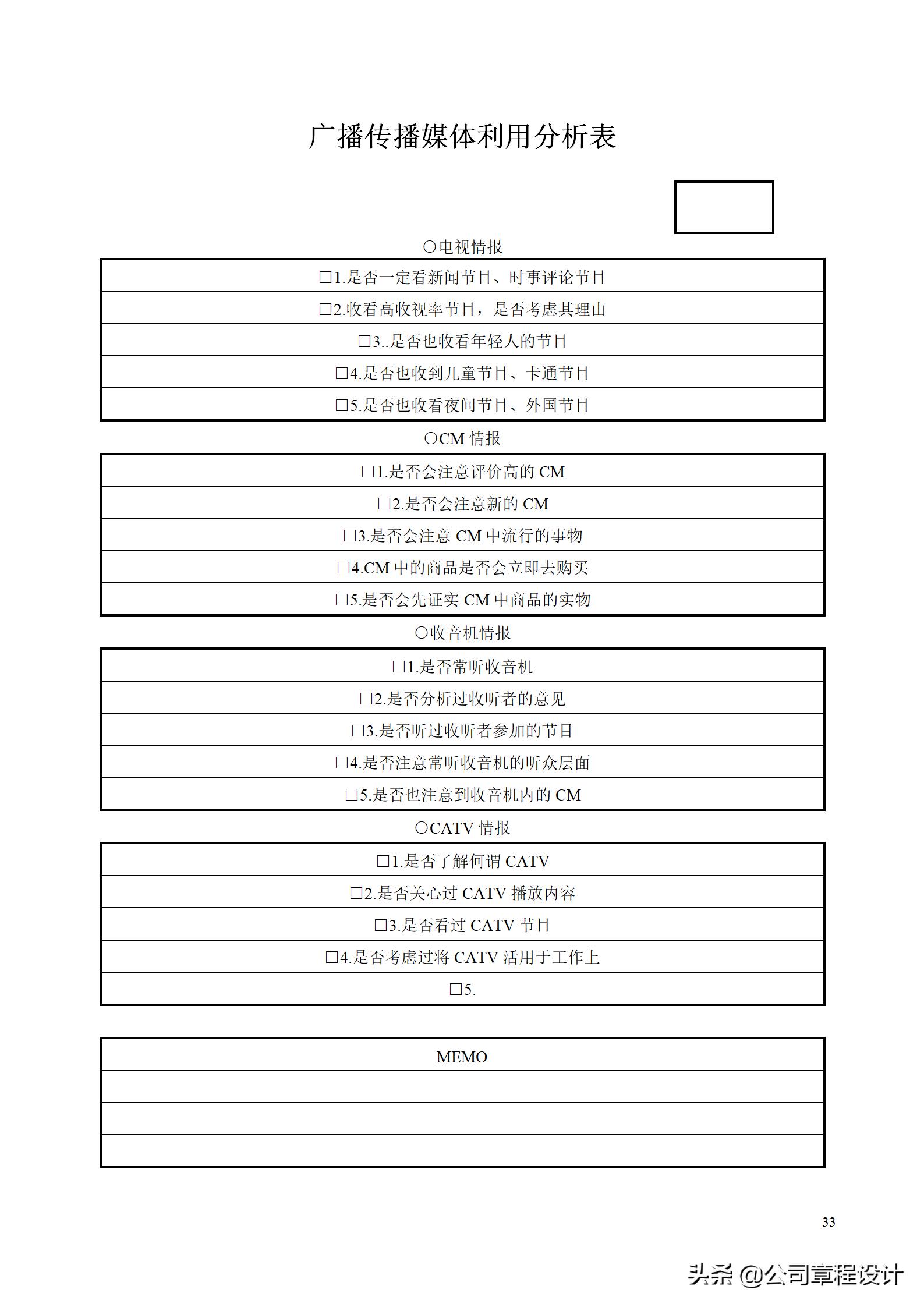 企业市场调查及营销分析的33个必备表格