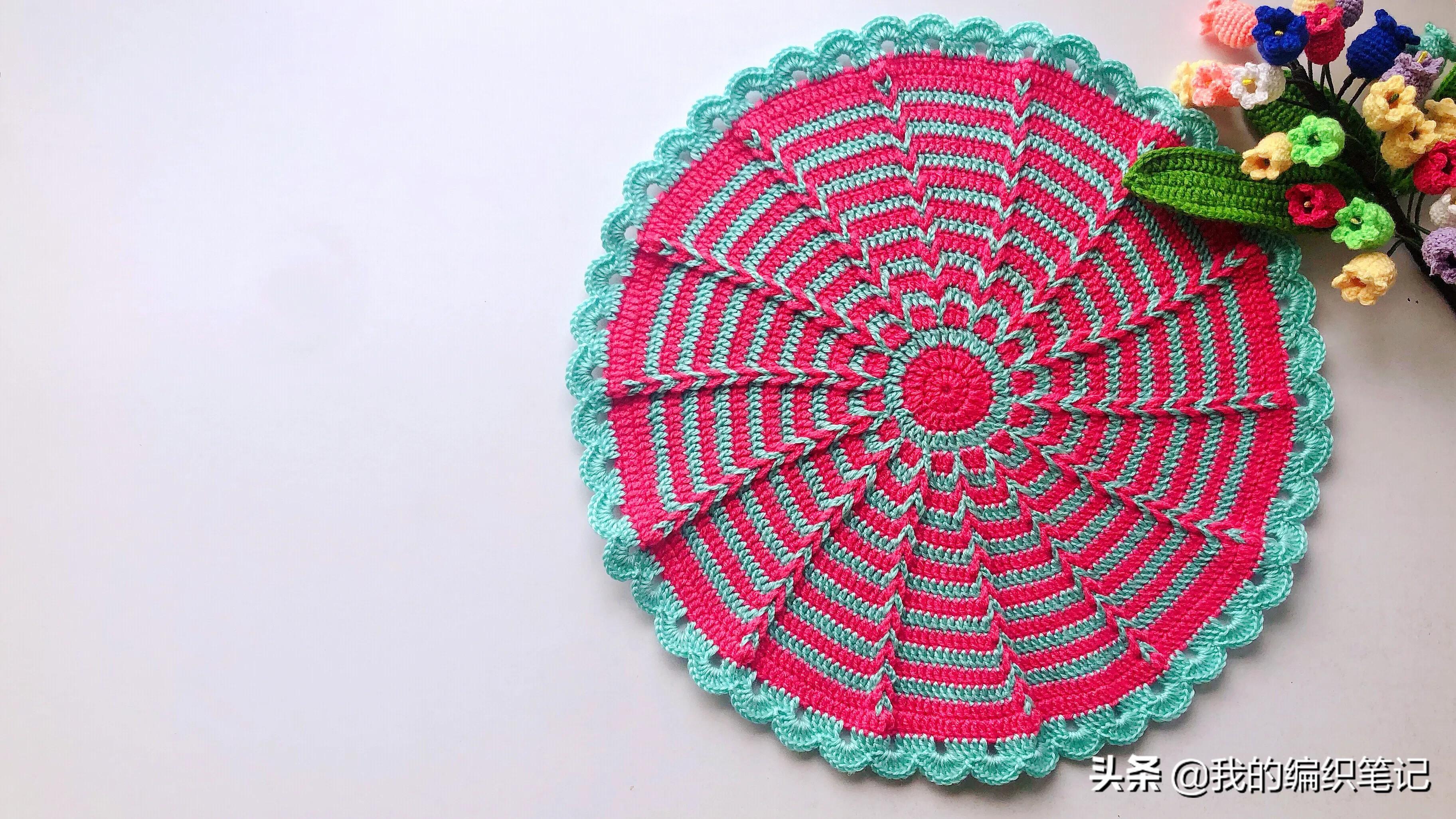 毛线钩针编织圆形坐垫慢动作教程,毛线钩针长方形坐垫编织视频教程