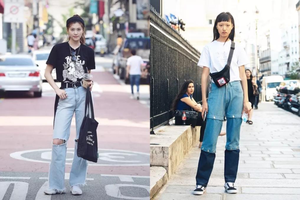 夏季高腰阔腿牛仔裤穿搭女,高腰牛仔裤女阔腿梨形身材