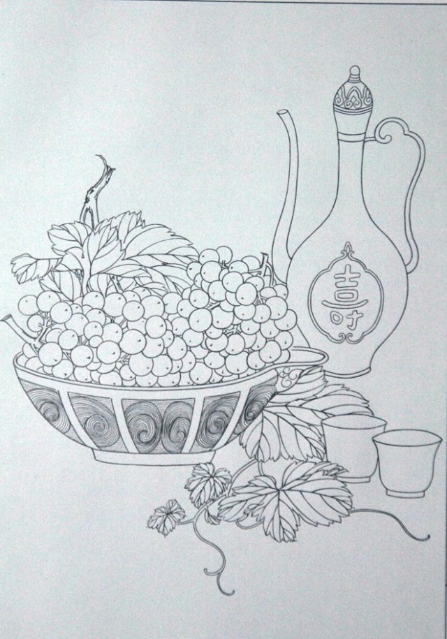 工笔勾线葡萄的画法,工笔画葡萄的上色画法步骤