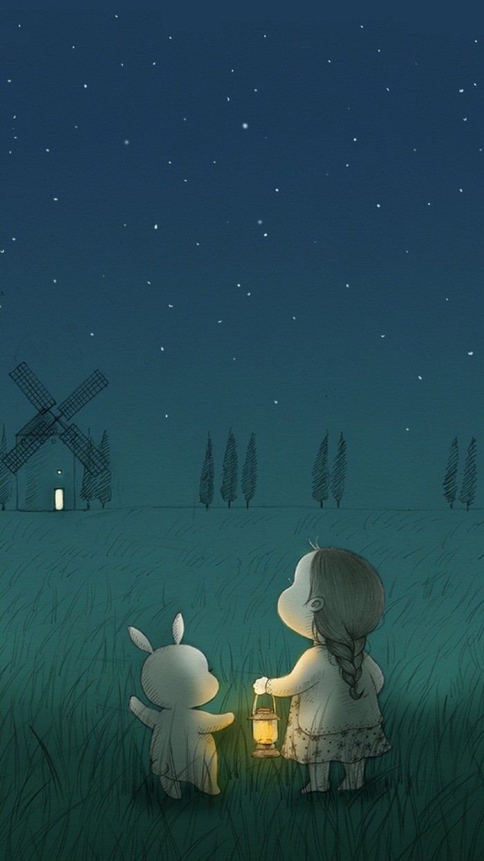 少女与兔子插画,兔子手绘创意插画