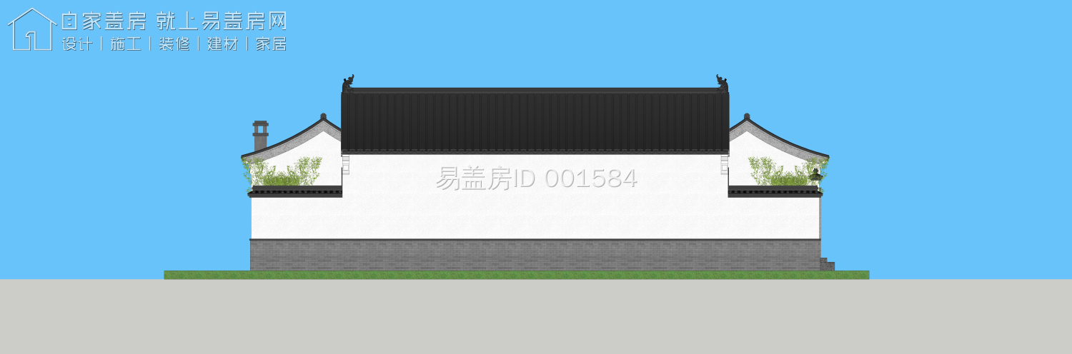 农村现代5套单层三合院,15米宽20米长中式合院图纸