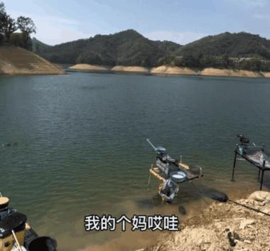 钓鱼硬把鱼拖上岸,鱼竿被鱼拖下水的瞬间