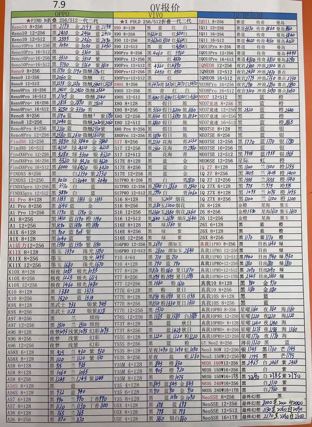 华强北手机批发一手货源报价清单,深圳华强北2023年手机7月份报价表