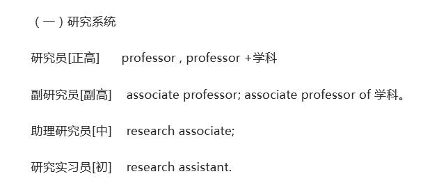 各种类别职称的英文翻译