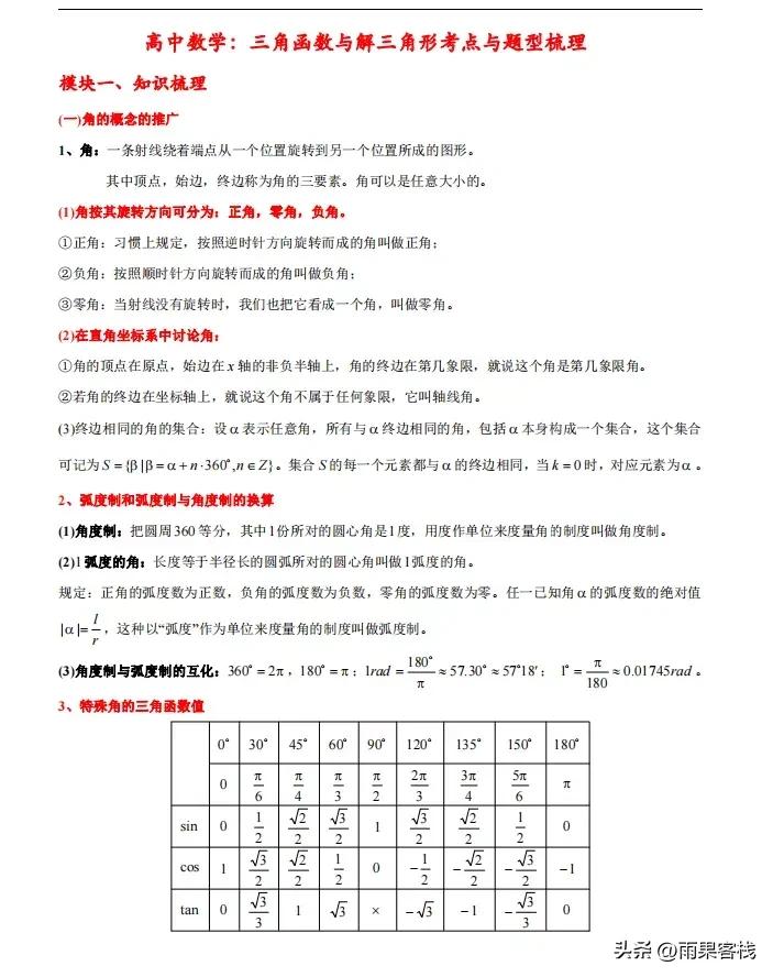 三角函数解三角形高考常见题型,三角函数解三角形的高中知识点