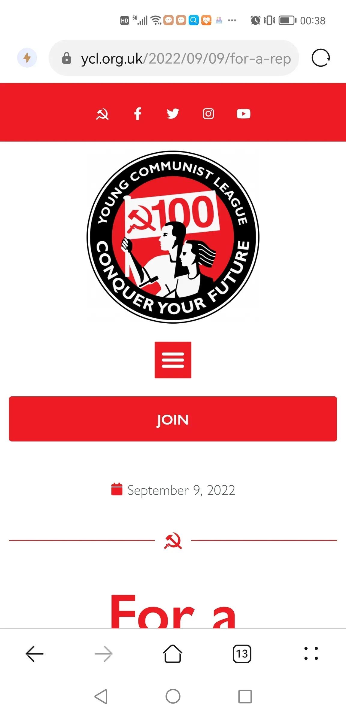 英国共产主义青年团历史,英国共产主义青年团