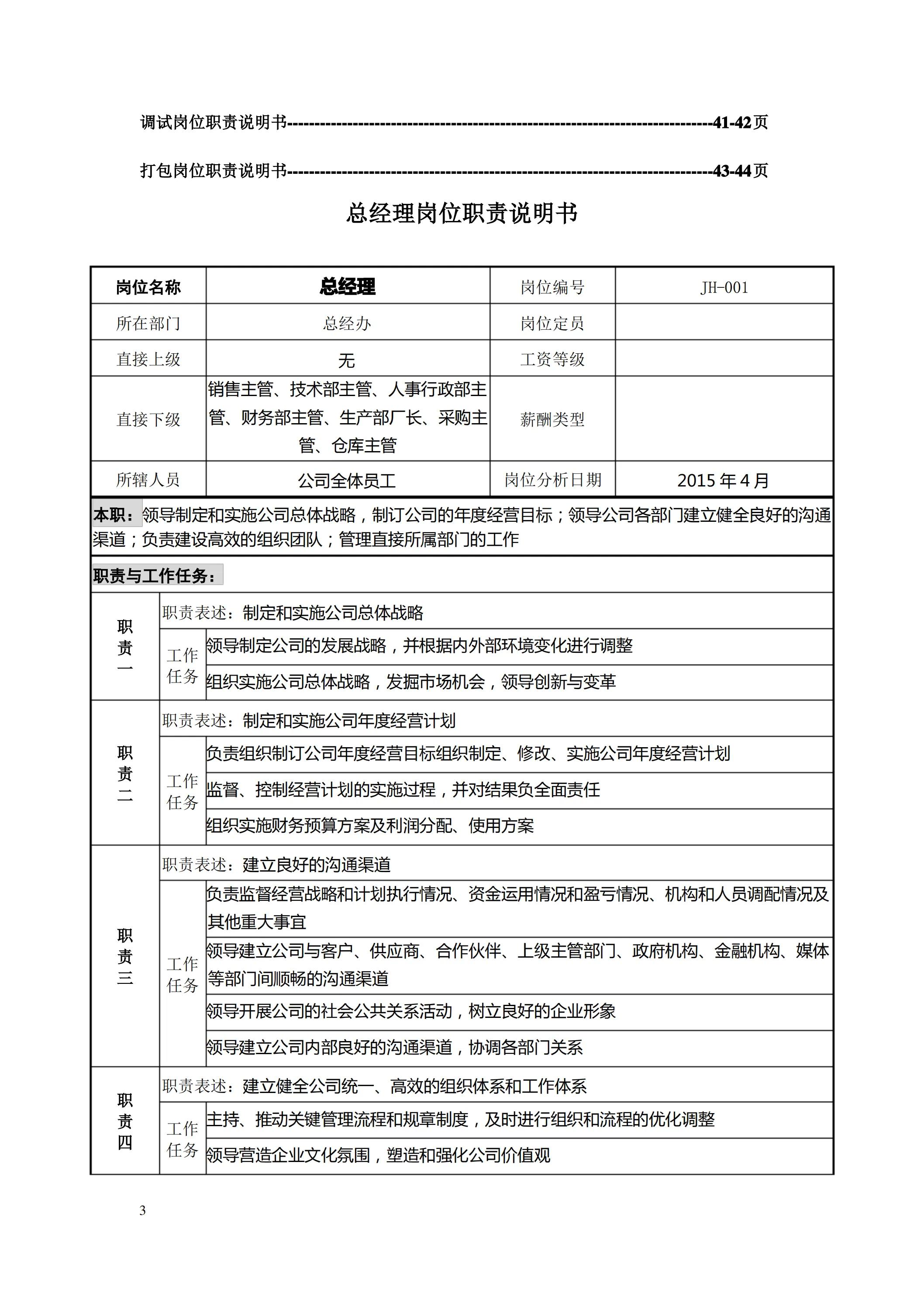 企业岗位职责如何制定,企业各岗位说明书模板