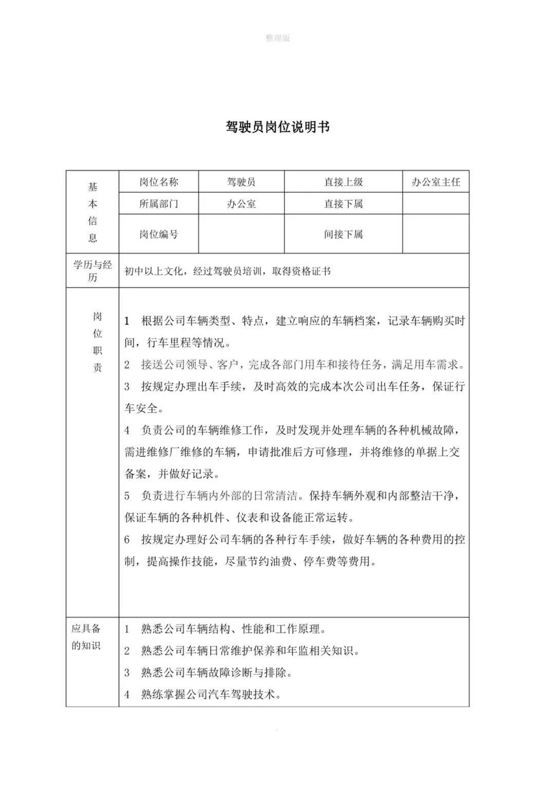 企业各部门岗位职责对照表,企业各岗位的基本流程