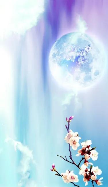 水边桃花月亮唯美图片,月亮竹影唯美图片