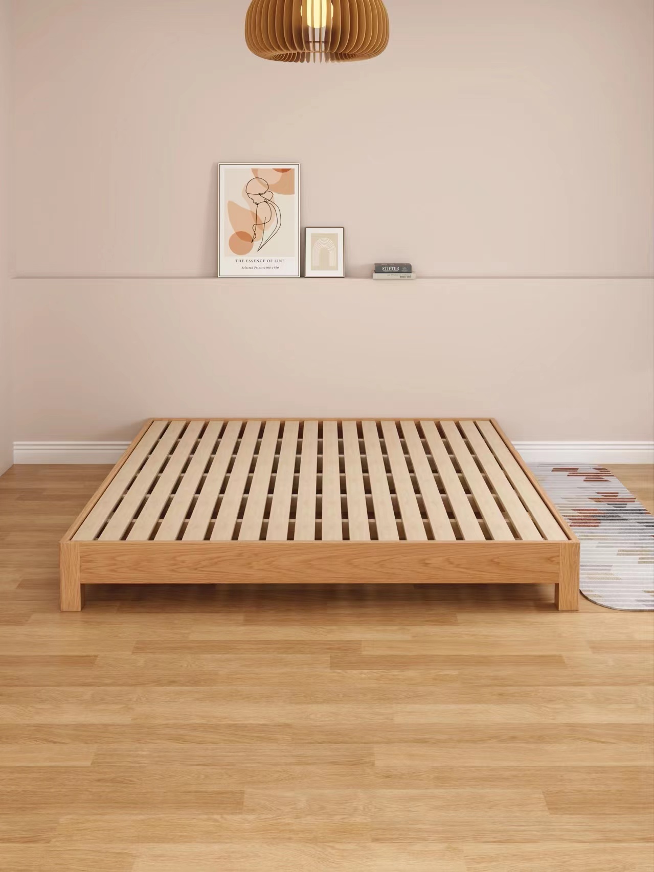 无床头全实木床,无床头极简实木床