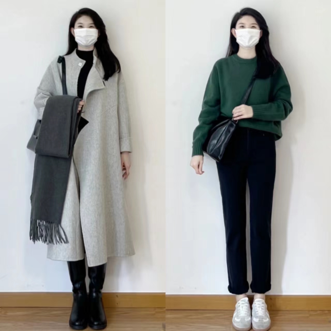 灰色大衣和黑色大衣哪个配jk好看,灰色双面羊绒牛角扣大衣小个子150