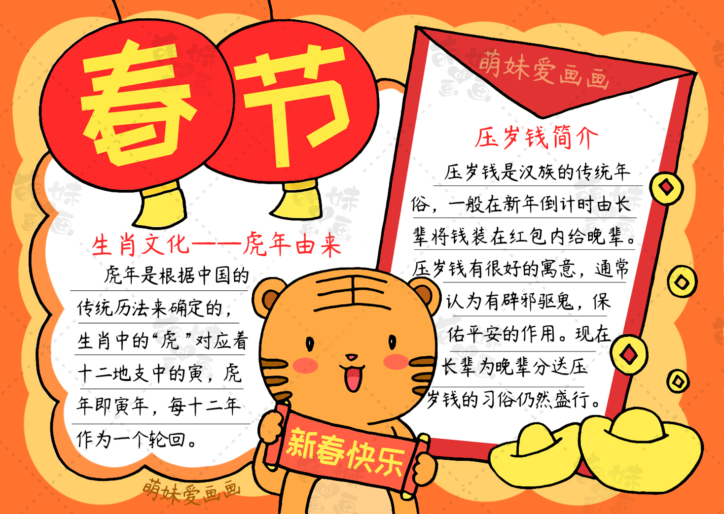 寒假手抄报2022年虎年简单又好看,2022虎年元宵节手抄报简单又漂亮