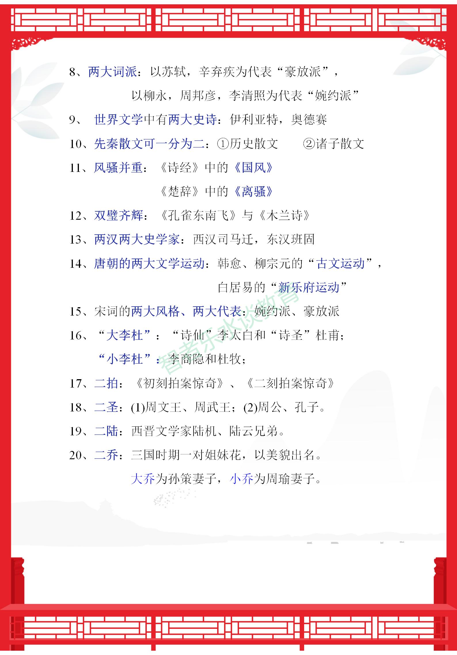 语文文学常识积累大全113页,特级语文老师整理文学常识