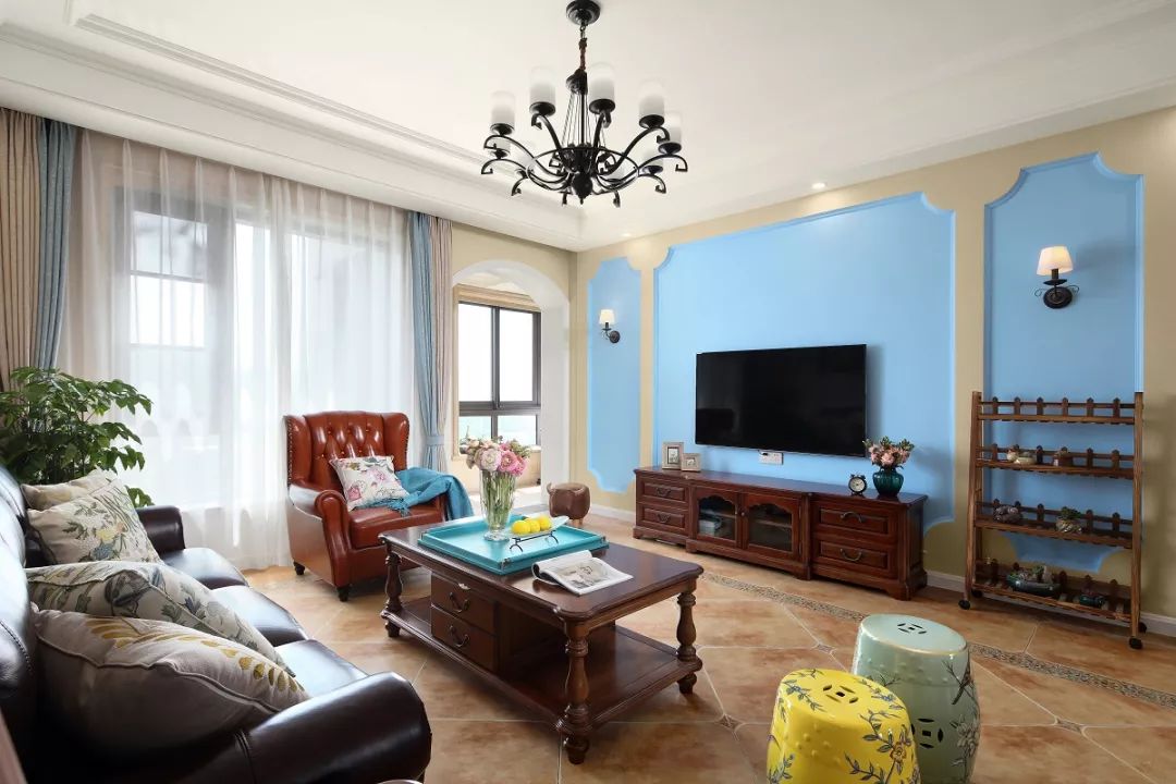 美式复古蓝色装修效果图,极简的美式复古风格