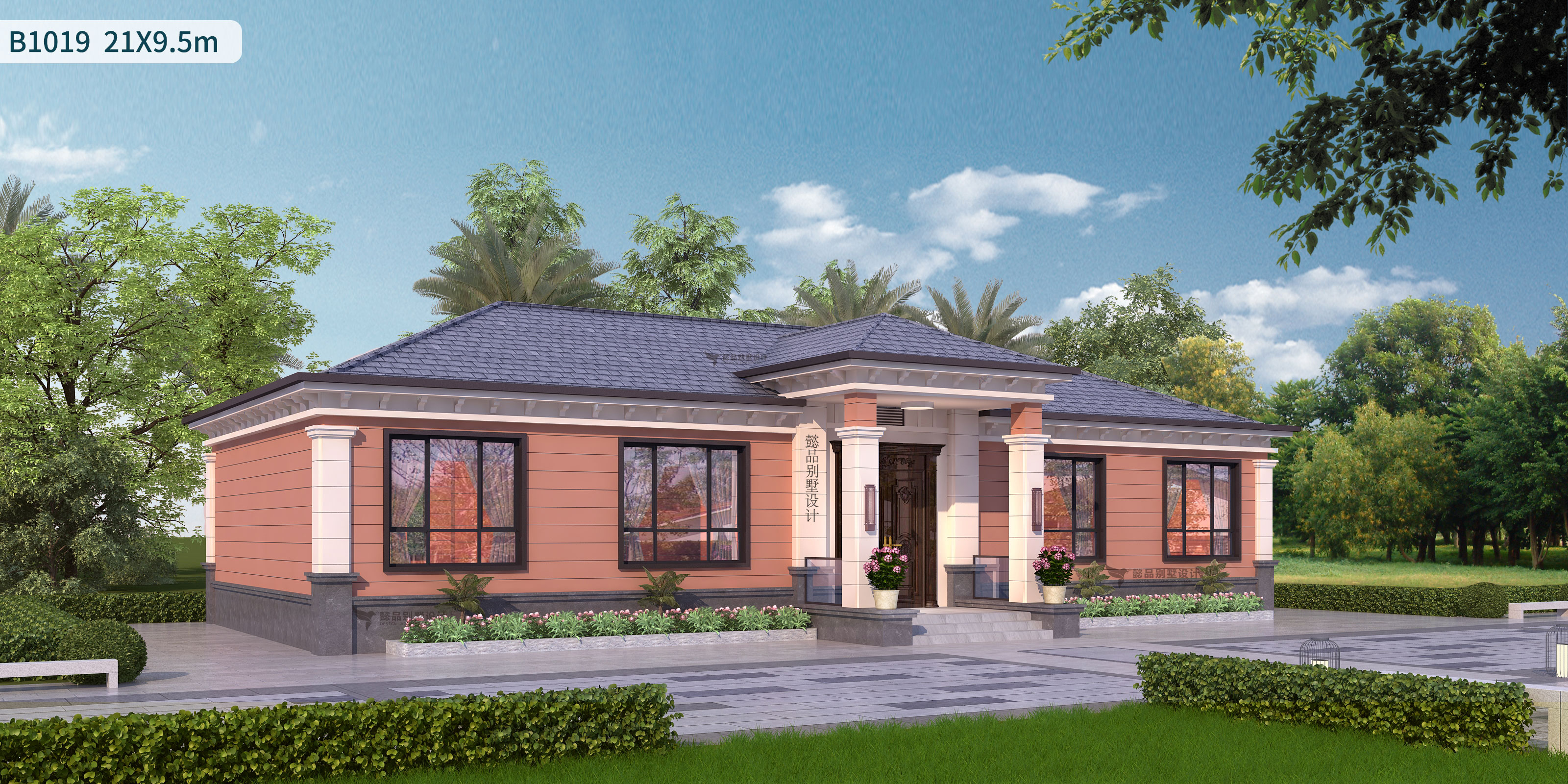 21米5开间一层半新中式别墅,高端大气一层新中式别墅效果图