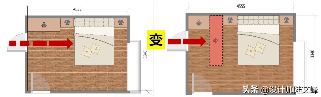 主卧厕所正对床用隐形门,主卫门对着床做隐形门