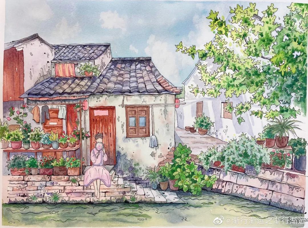 95后女孩画山水画,95后女大学生画山水课堂