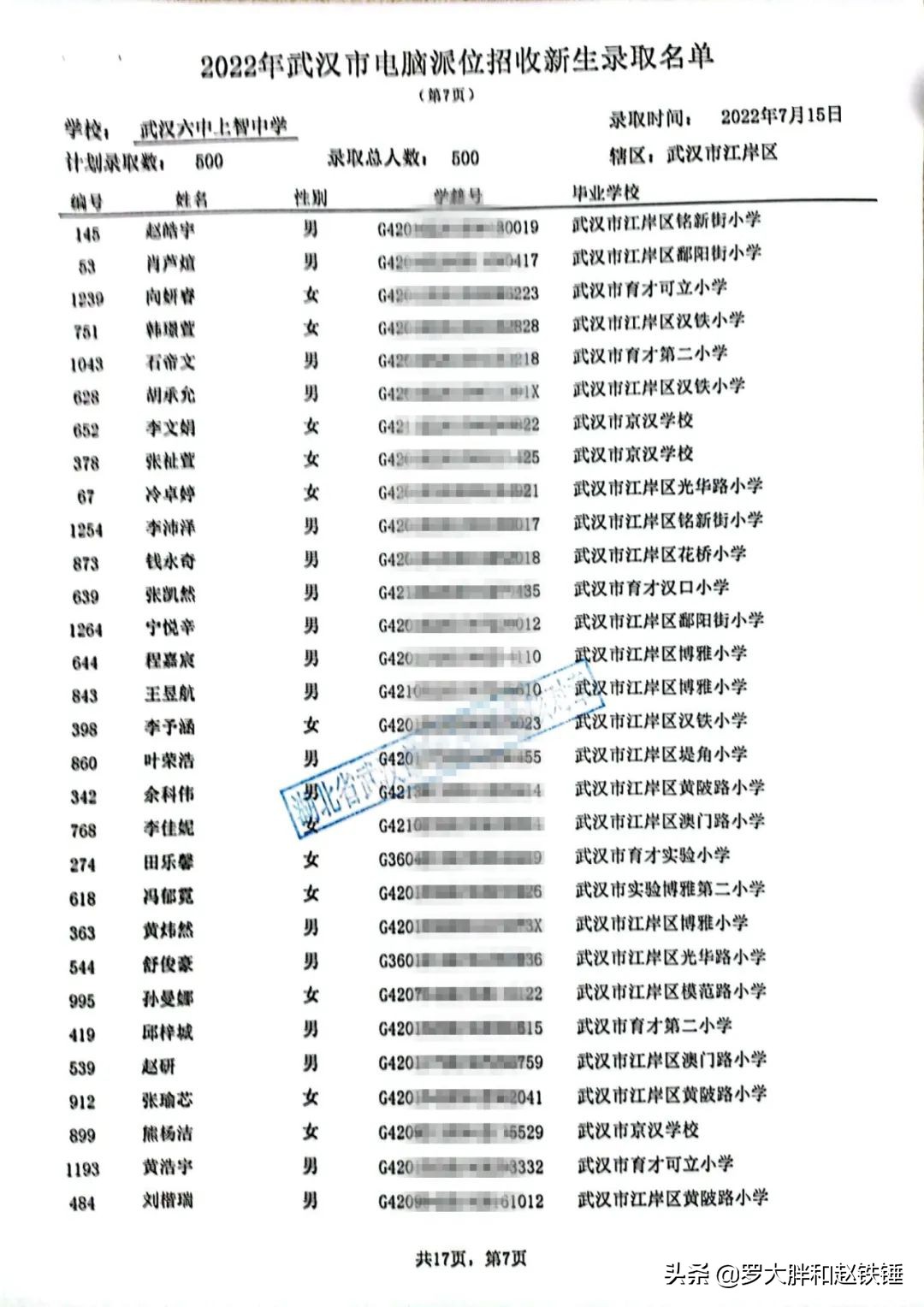 2020年武汉市小升初电脑派位,武汉市江汉区小升初电脑派位结果