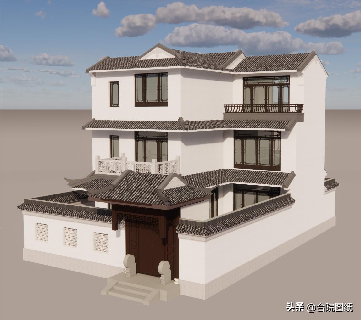 前庭后院现代风格自建房,2百平前庭后院自建房