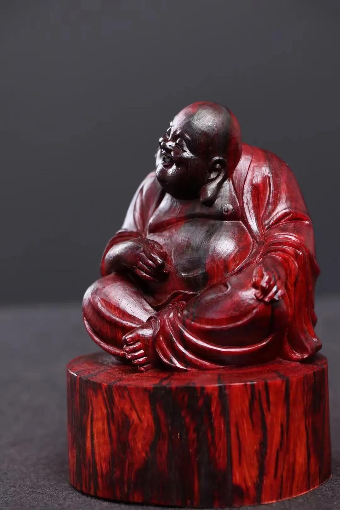 紫檀木雕刻笑佛手串,紫檀木大笑佛