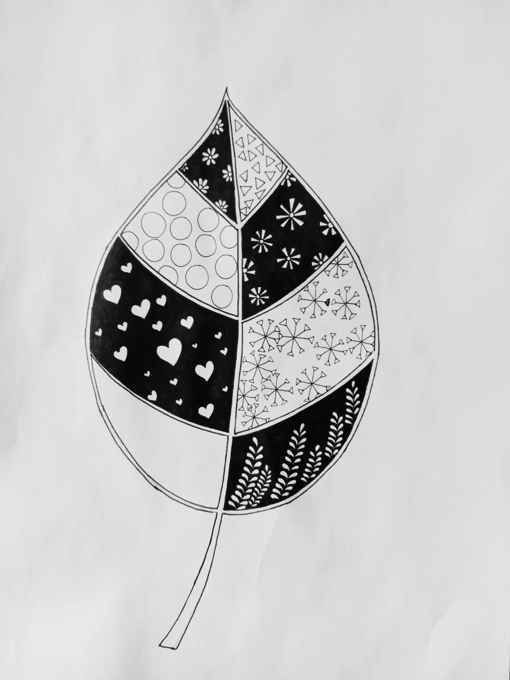 树叶线描画素材图案,树叶线描画黑白创意