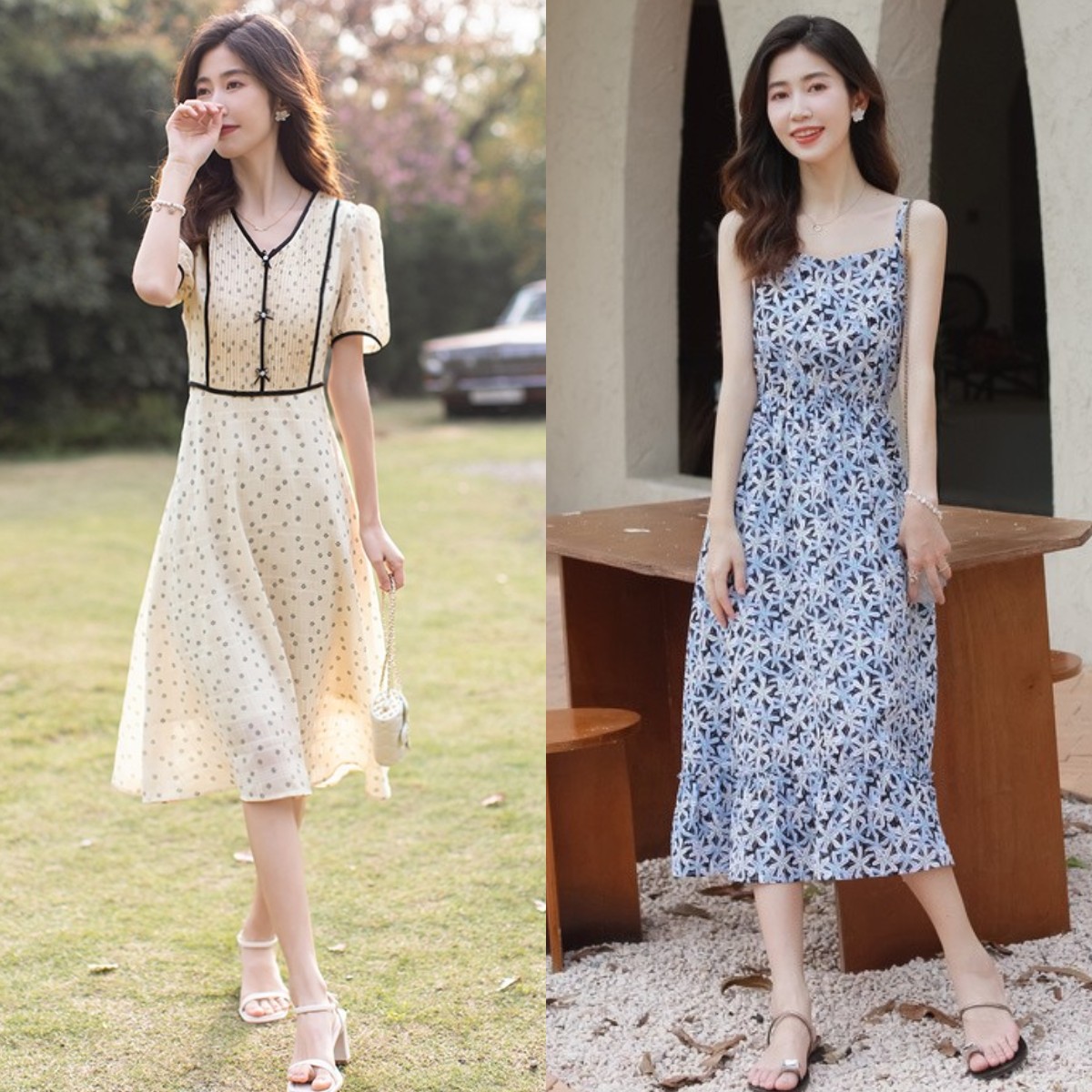 泡泡袖碎花连衣裙搭配帆布鞋,夏天小碎花连衣裙搭配什么鞋子穿