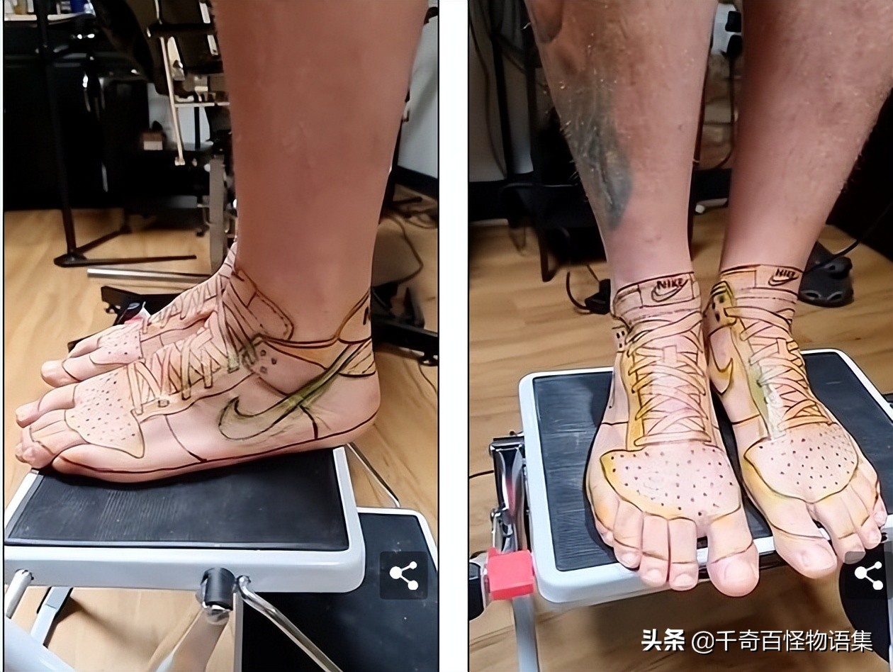 奇妙的点子：把最喜欢的运动鞋纹在脚上，这样就不用买新鞋了