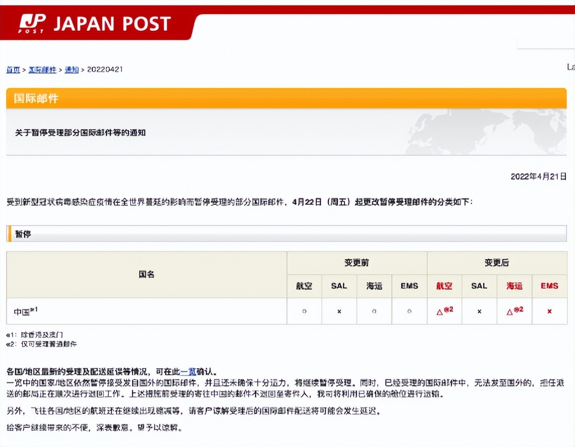 中国邮政寄信到日本步骤,日本邮政发往中国的停运了么