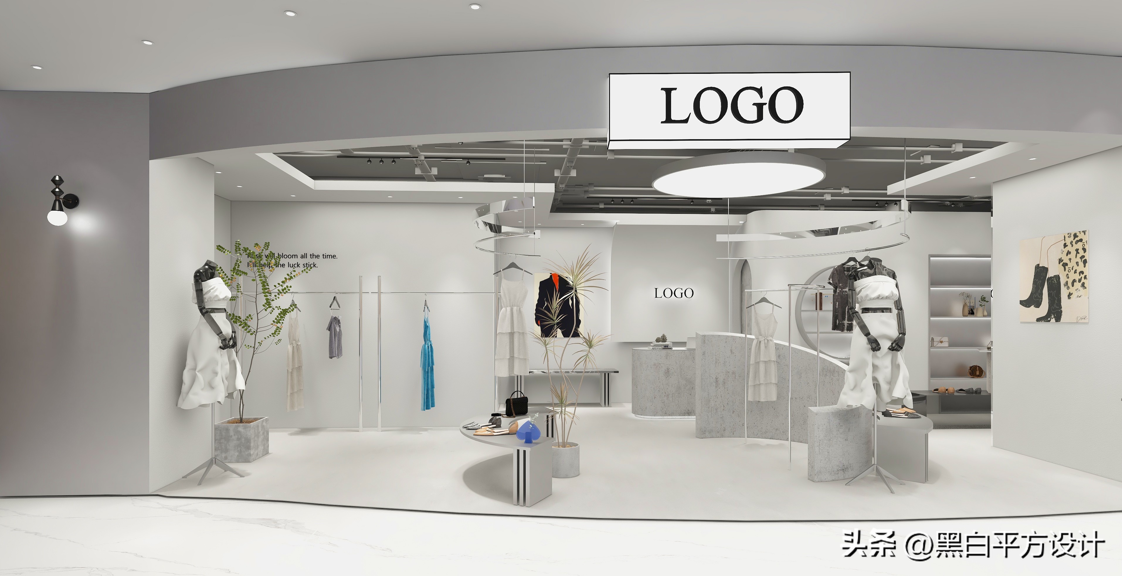 法式简约买手店设计,买手店极简橱窗背景效果图