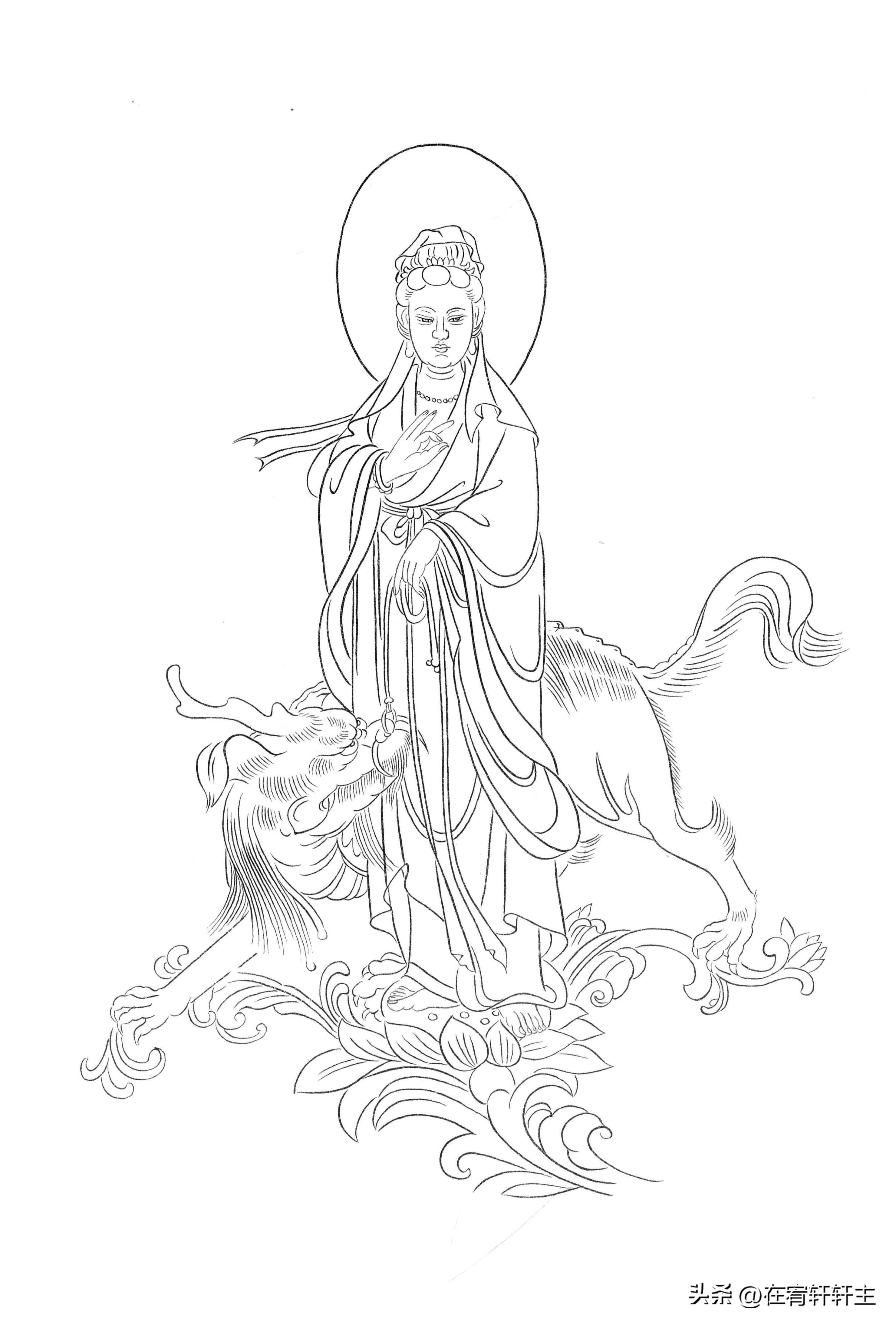 工笔白描观音苏柏斗,工笔画国画白描观音