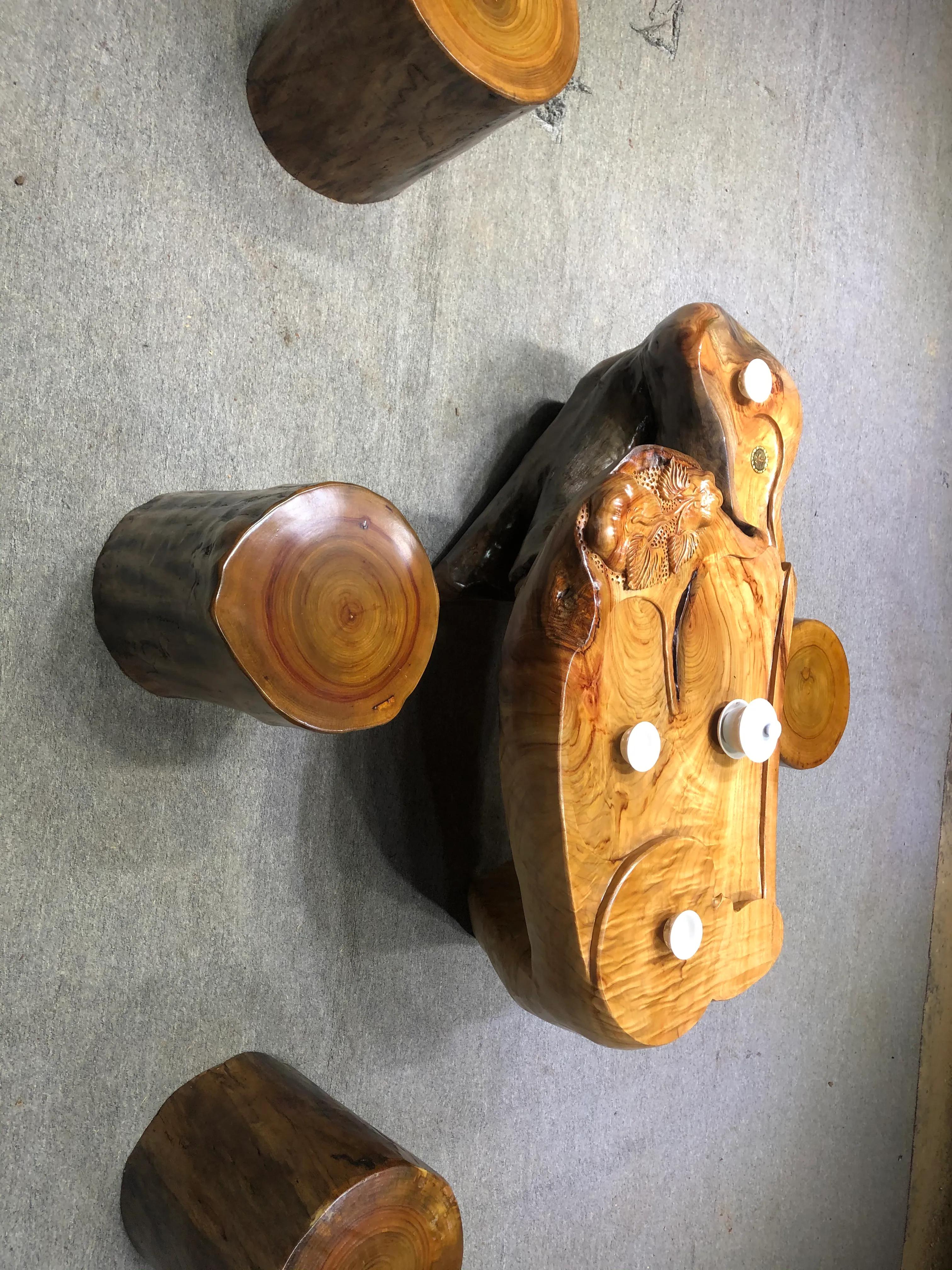 小叶香樟木茶几,香樟木实木墩子茶几