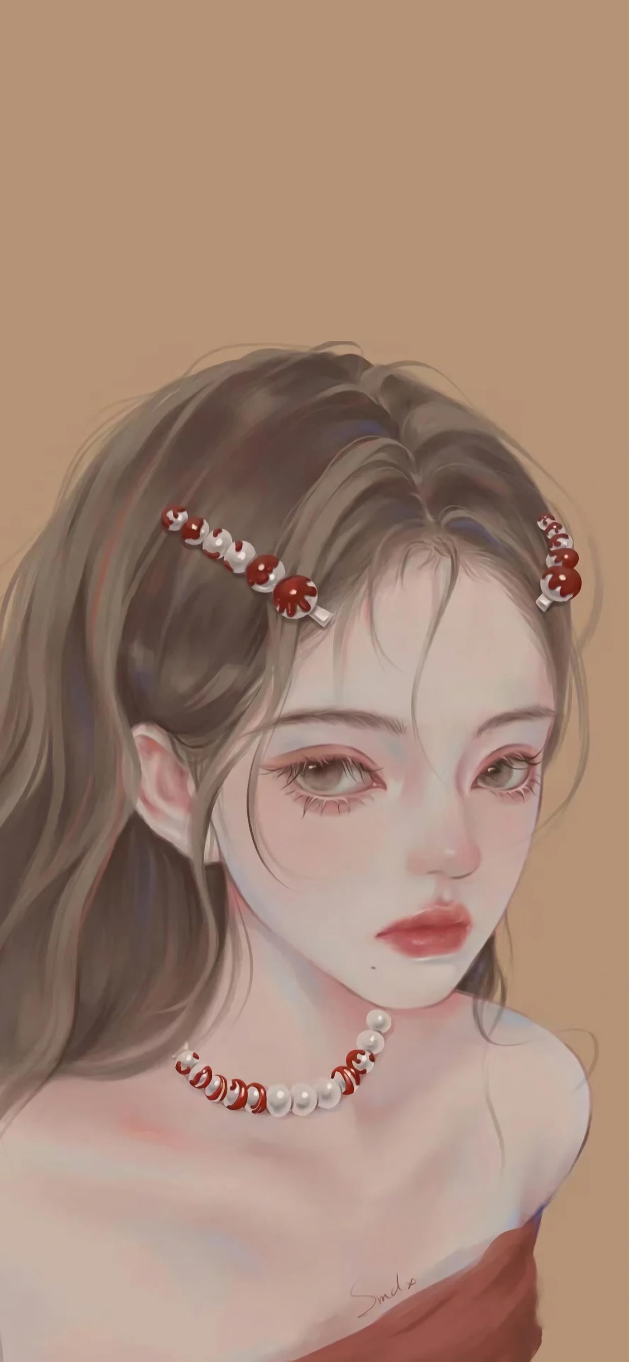 高级感壁纸女生插画,少女的柔情插画壁纸