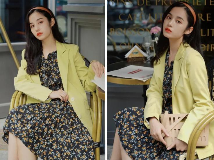 碎花裙加西装外套穿搭,西装内搭碎花连衣裙春秋穿搭