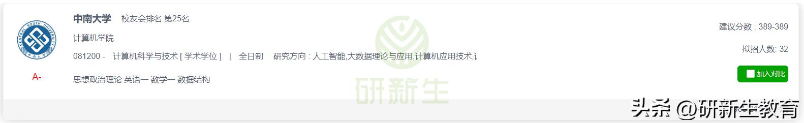 中南大学计算机专业24考研分析：考试科目、参考书、录取线等
