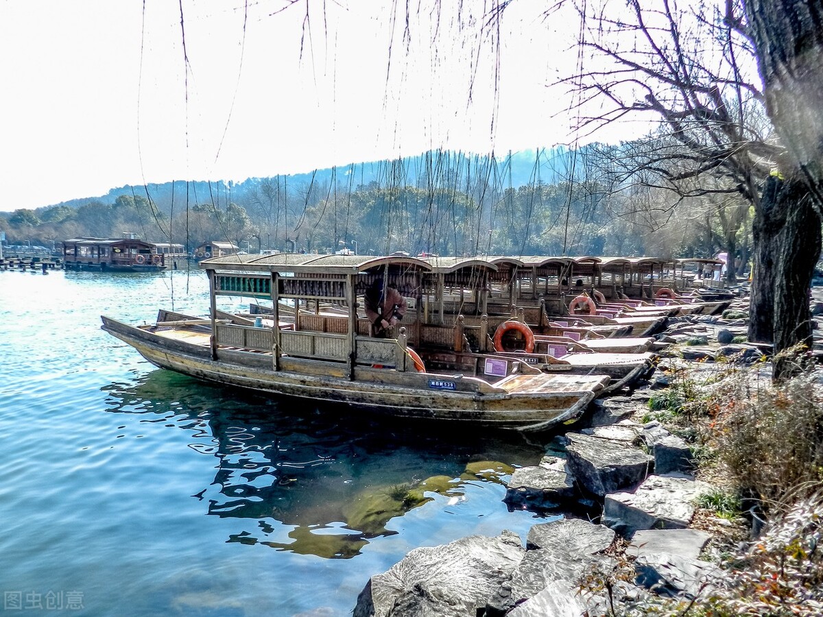 西湖断桥风景美图,西湖三月天美图