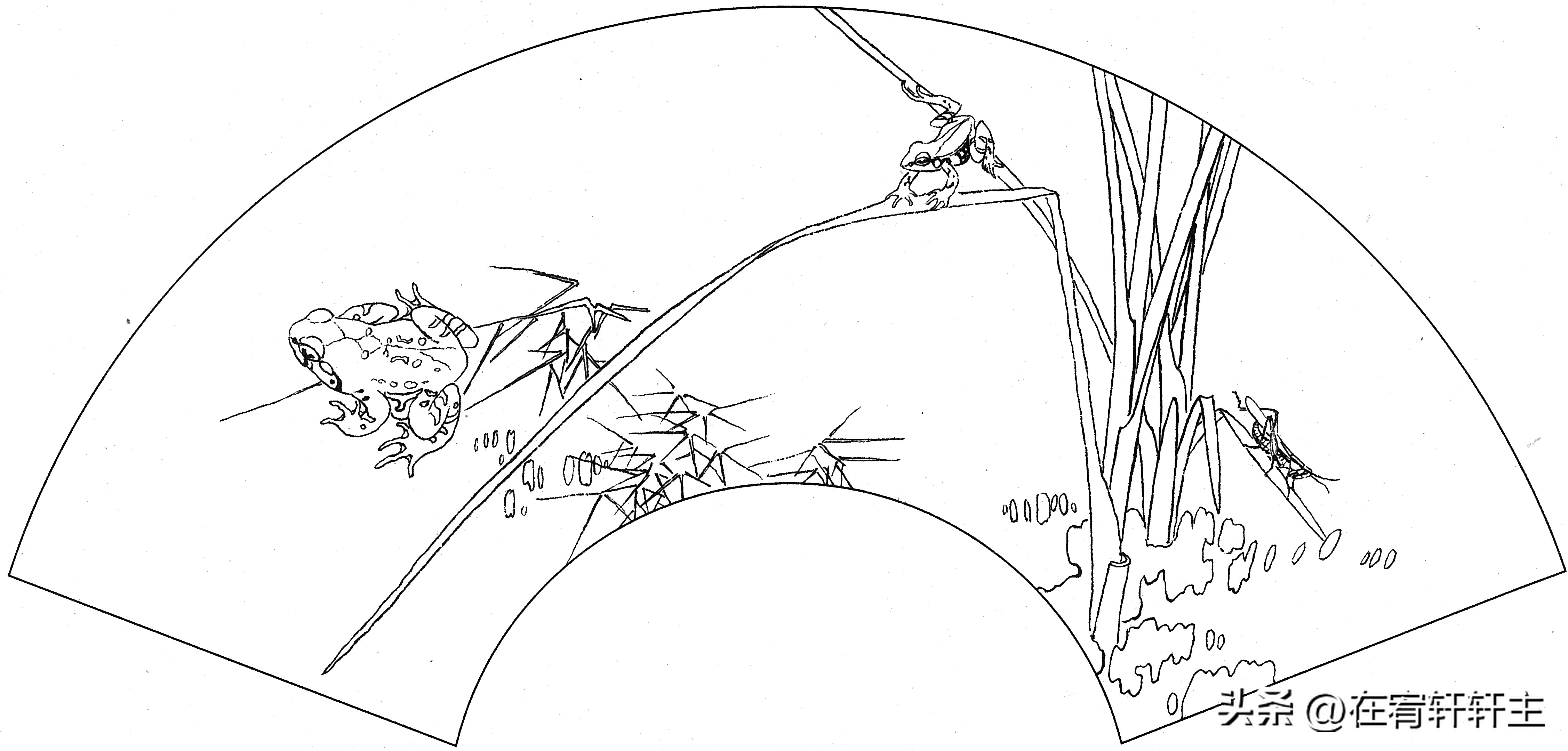 工笔白描祥云图案扇面,工笔扇面葡萄白描图片