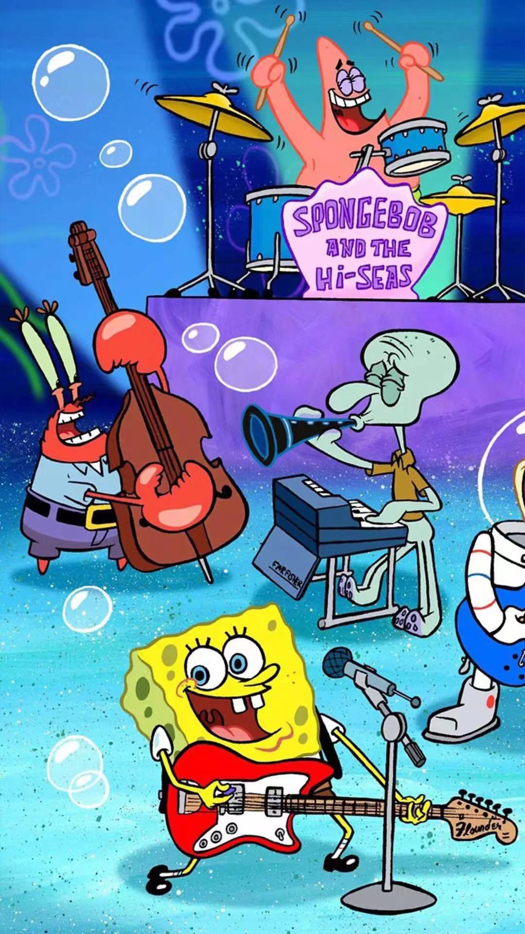 海绵宝宝抓水母壁纸,海绵宝宝与派大星抓水母的壁纸