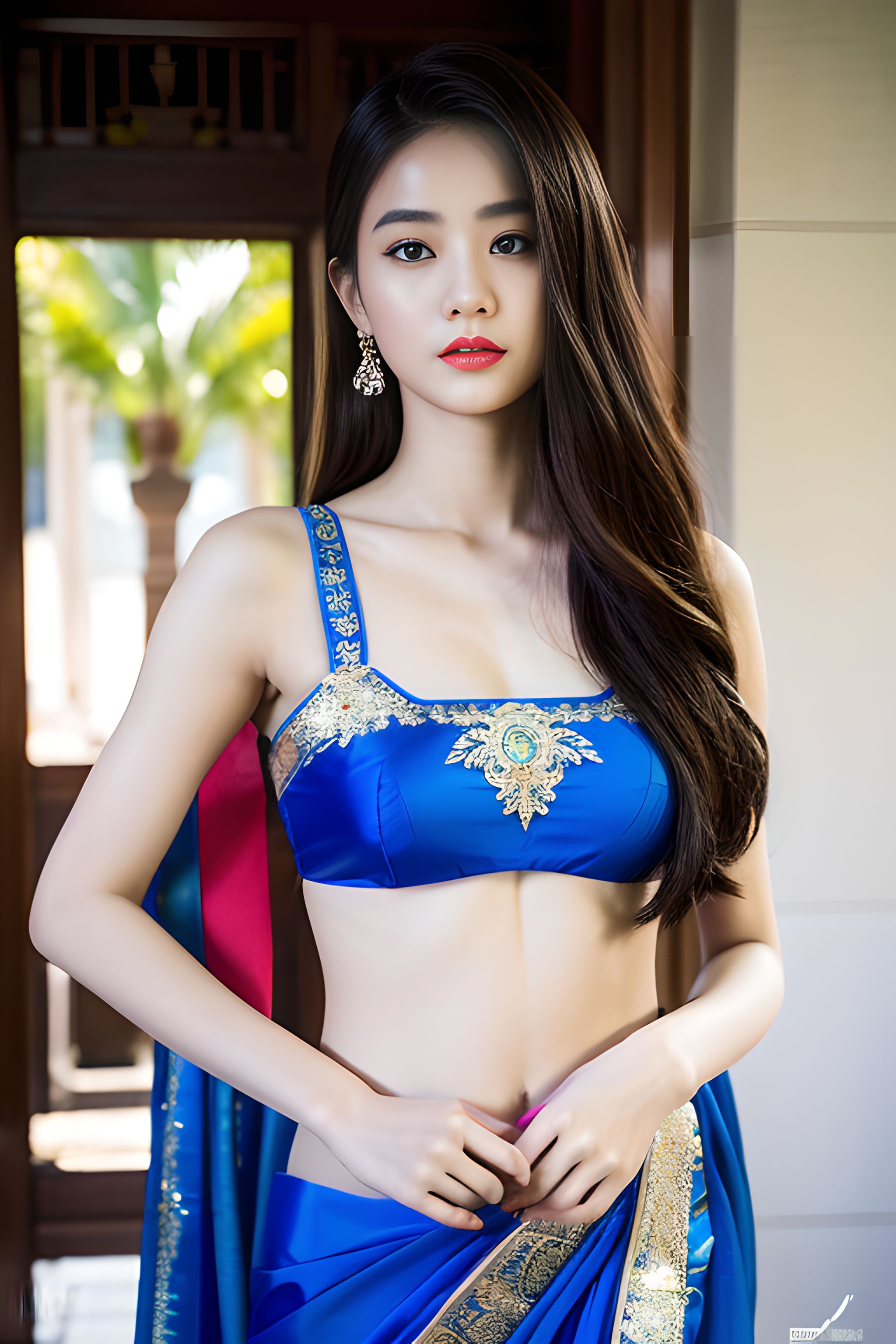 一袭青衣薄纱轻盈灵动,纱丽的穿衣搭配