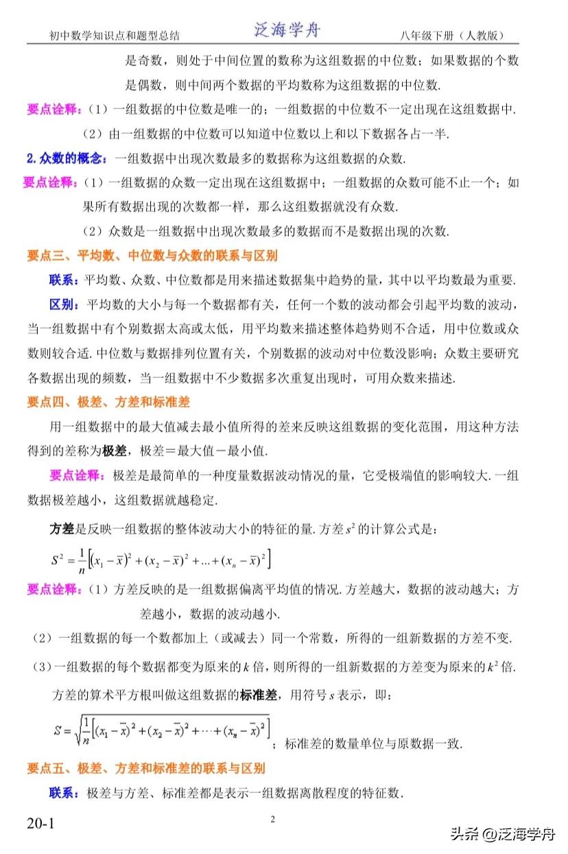 北师大版八下数学知识点,苏科版八下数学知识点